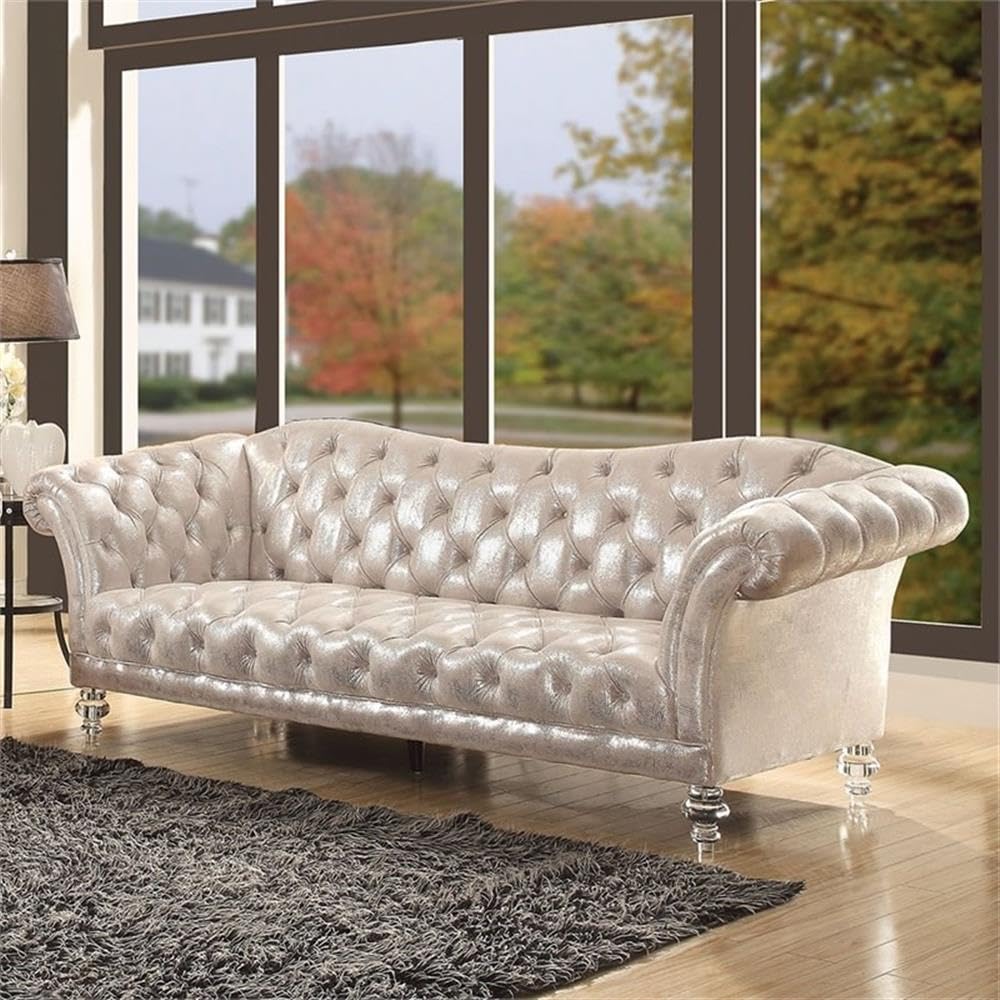 Acme Dixie Tufted Sofa in Metallic Silver